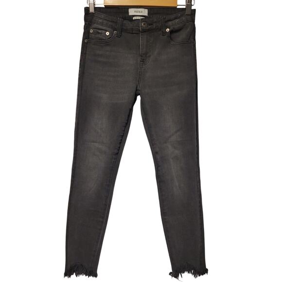 Pistola Black Skinny Jeans Raw Hem Distressed Emo Grunge Goth Punk Rock Size‎ 26 - Picture 1 of 8